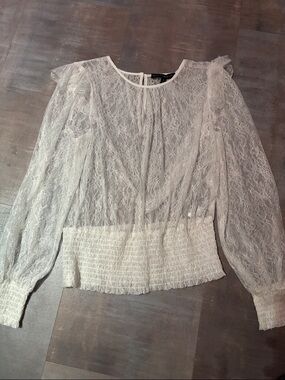 White House Black Market Ivory Lace Long-Sleeve Sheer Blouse